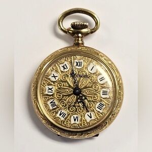 VTG Arnex 17J Incabloc Ladies 14K Gold Plated Pendant Pocket Watch. Not Running